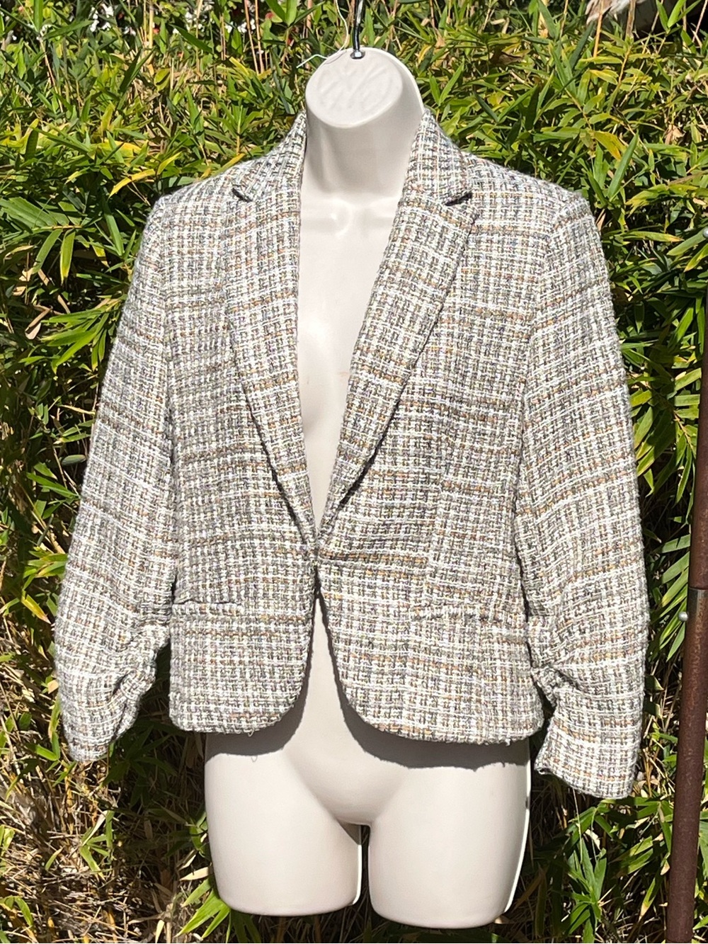 Amanda & Chelsea Cream Tweed Blazer with Subtle Multi-Color Thread
